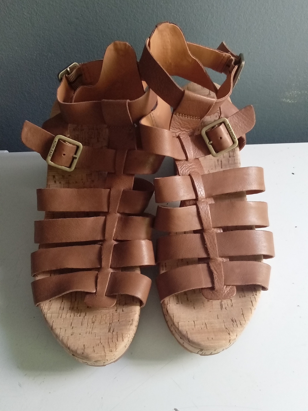 Kork-Ease Myrna 2.0 Brown Leather Gladiator Wedge Sandals Platform Strappy 10